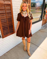 Scoop Neckline Puff Sleeve Babydoll Mini Dress