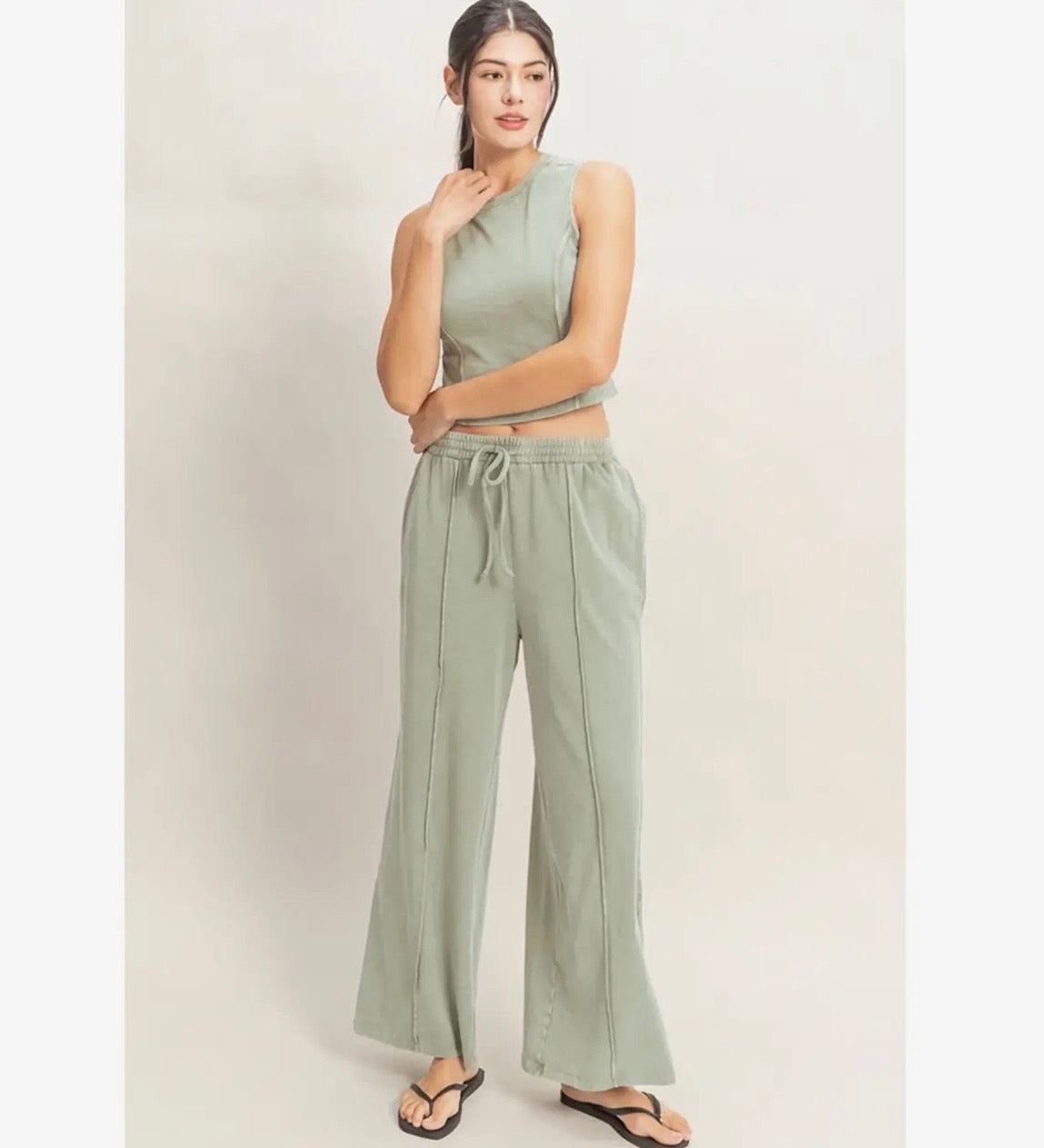 Mineral Washed Sleeveless Top & Wide Leg Pants Set