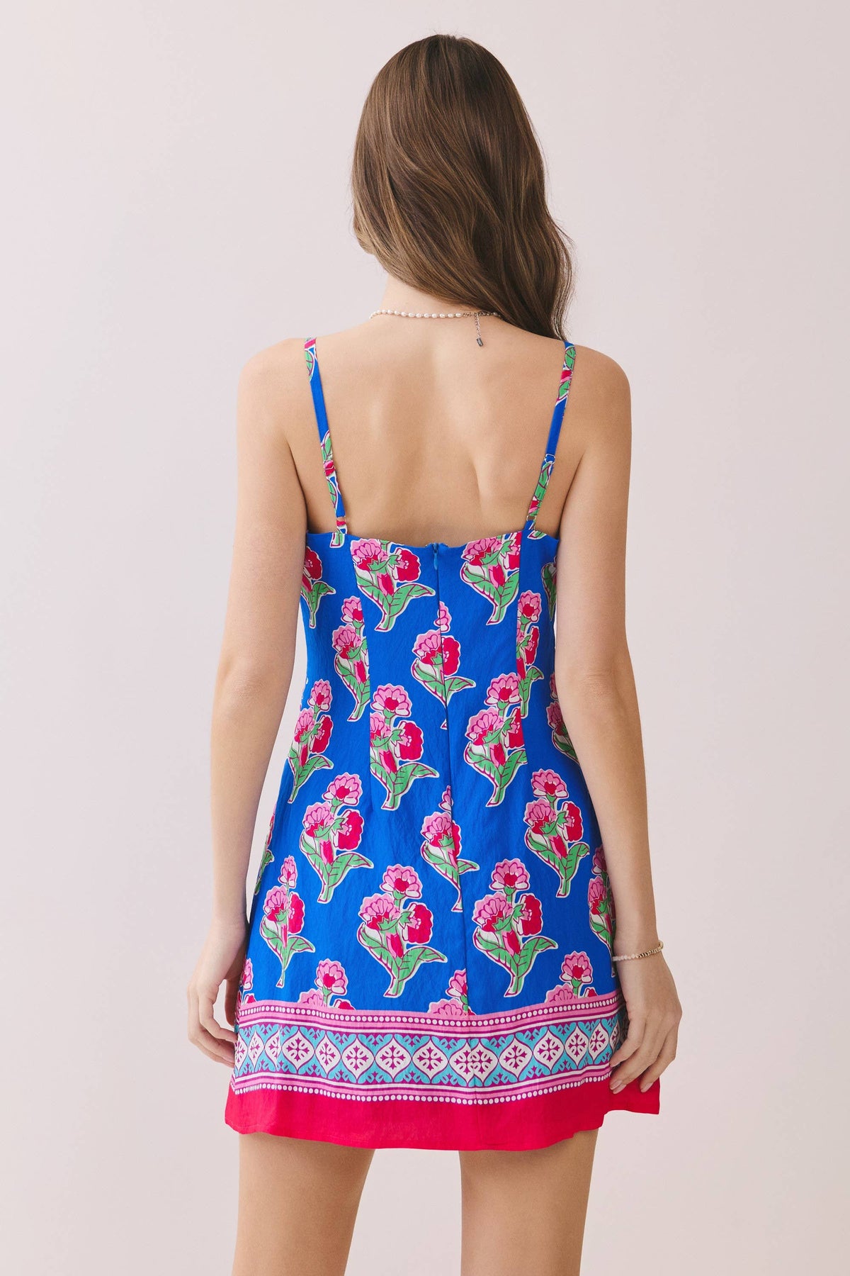 Floral Print Contrast Hem Detail Mini Dress