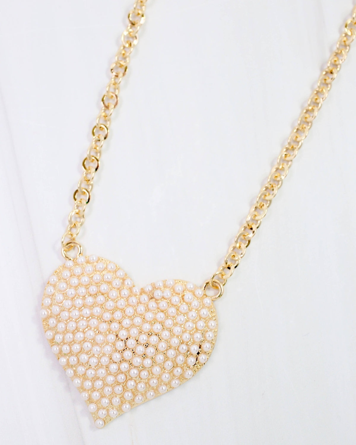 Caroline Hill Cocos Pearl Pave Heart Necklace Gold