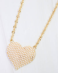 Caroline Hill Cocos Pearl Pave Heart Necklace Gold