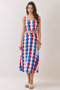 Retro Print Crop Top & Midi Skirt Set