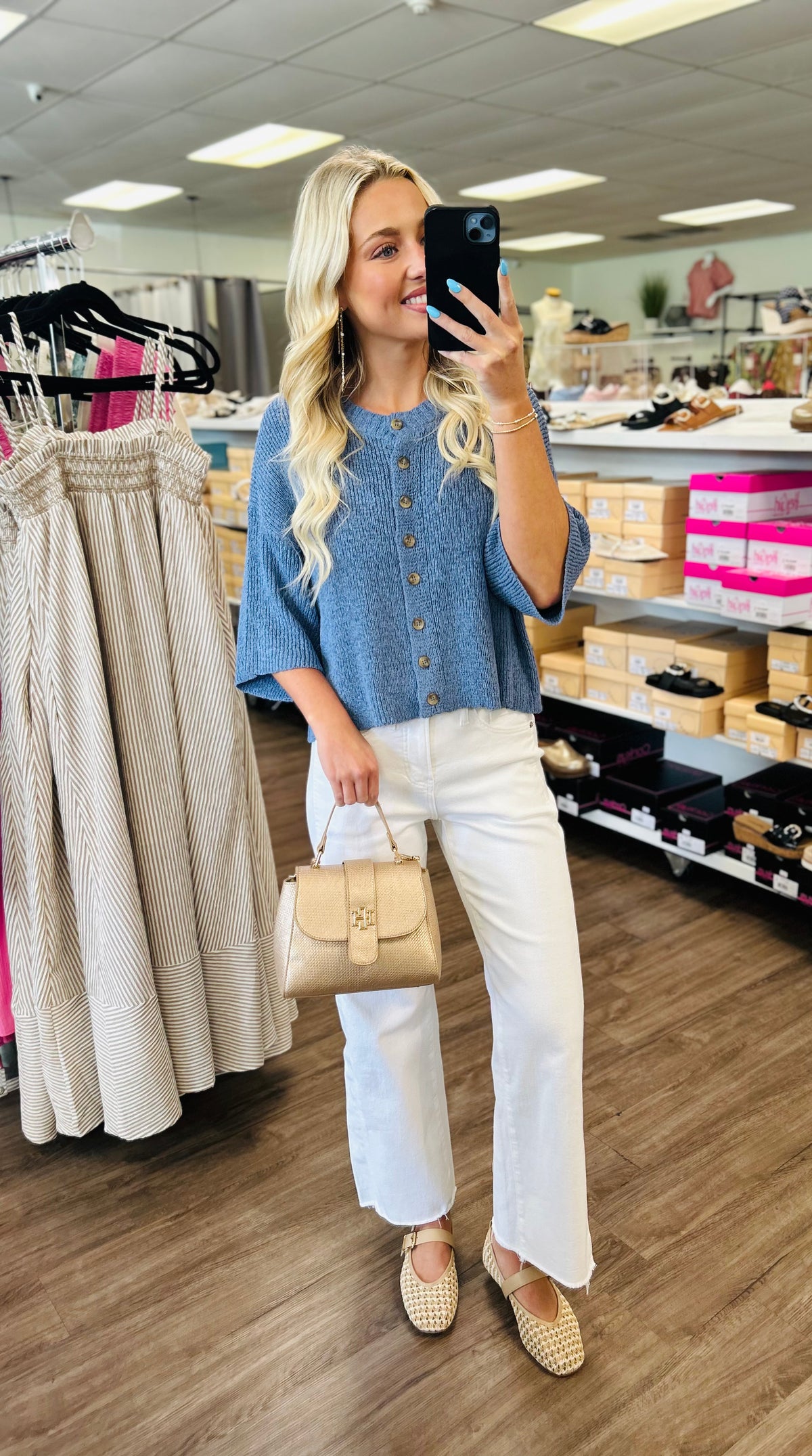 Boxy Short Sleeve Button Down Knit Cardigan