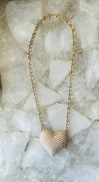 Caroline Hill Cocos Pearl Pave Heart Necklace Gold