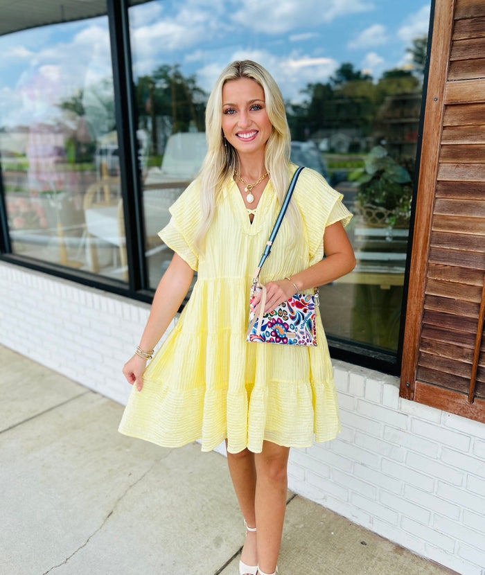 Tiered Ruffle Sleeve Textured Mini Dress