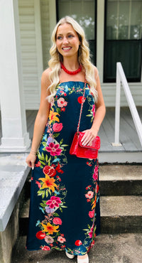 Botanical Border Print Strapless Maxi Dress