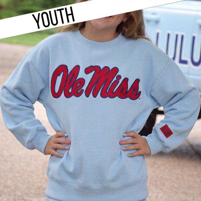 OLE MISS LULU MAC YOUTH SWEATSHIRT- LIGHT BLUE