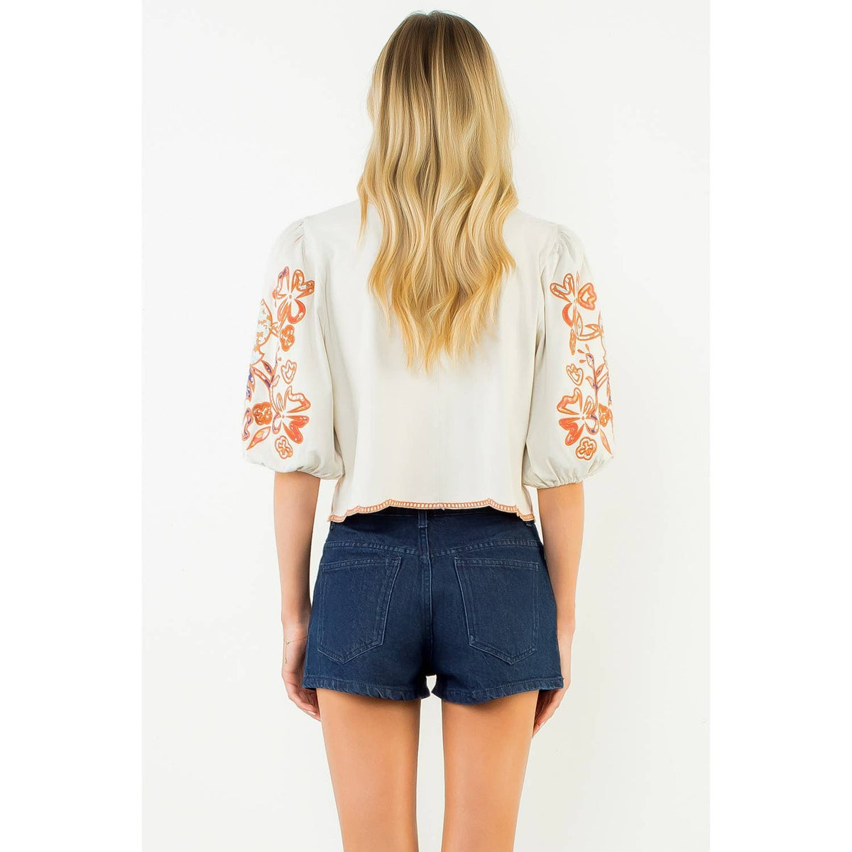 Floral Embroidered Puff Sleeve Top