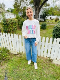 Holly Jolly White Holiday Sweatshirt Festive Winter Pullover