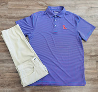 Bluecrest University Stripe Performance Polo Ole Miss Stacked Script
