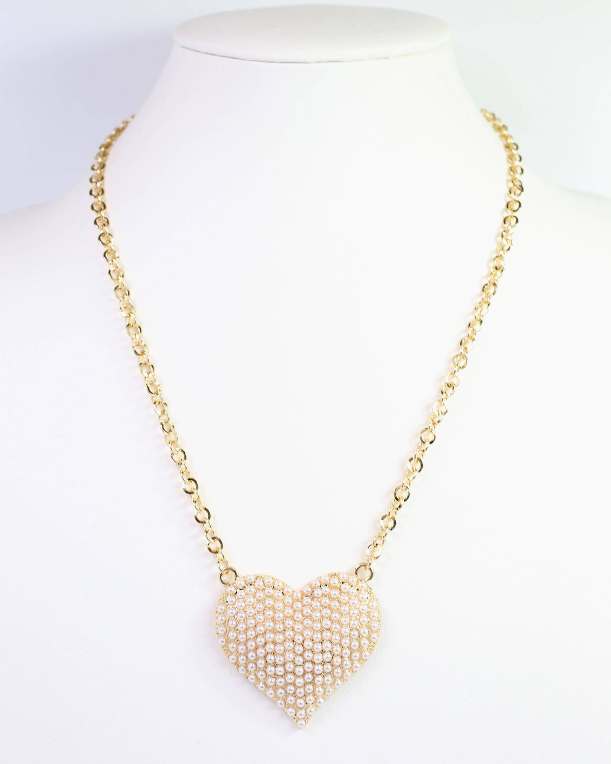 Caroline Hill Cocos Pearl Pave Heart Necklace Gold