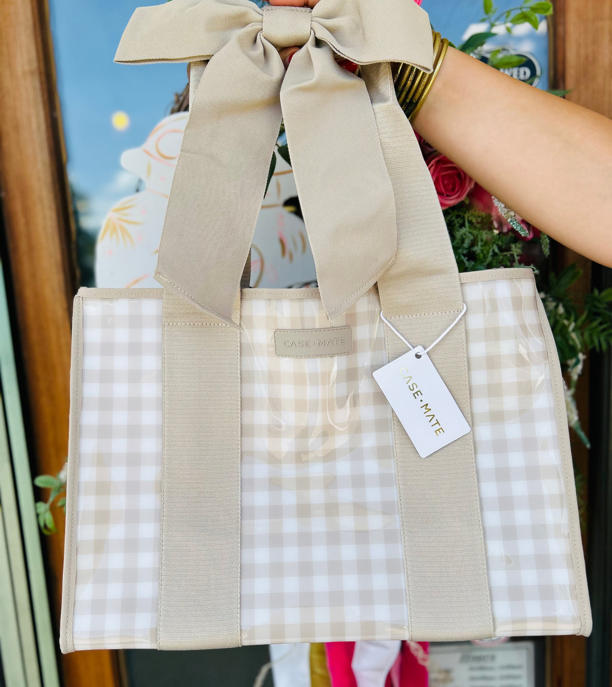 Case-Mate Latte Gingham Bow Jelly Tote Bag