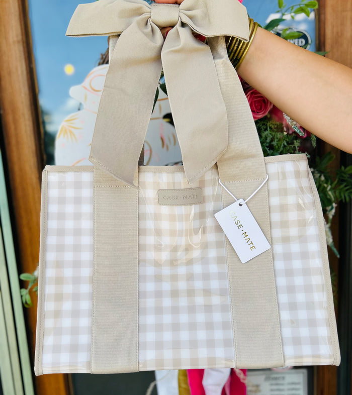 Case-Mate Latte Gingham Bow Jelly Tote Bag