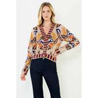 Floral V-Neck Cardigan With Gold Buttons