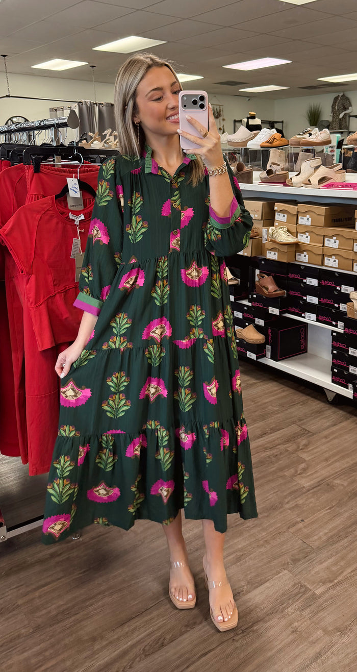 Floral Print Tiered Midi Dress