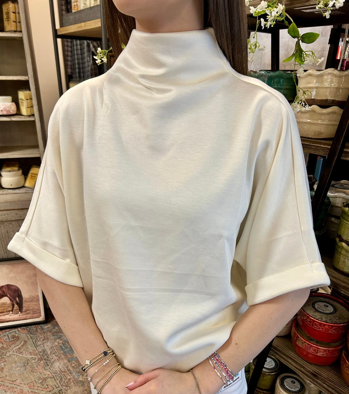 Solid Mock Neck Short Sleeve Top