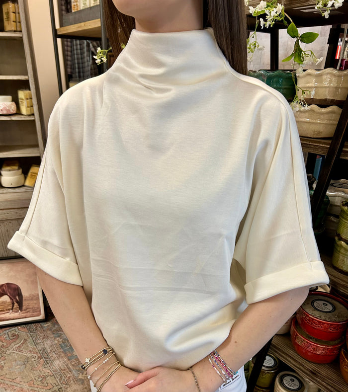 Solid Mock Neck Short Sleeve Top