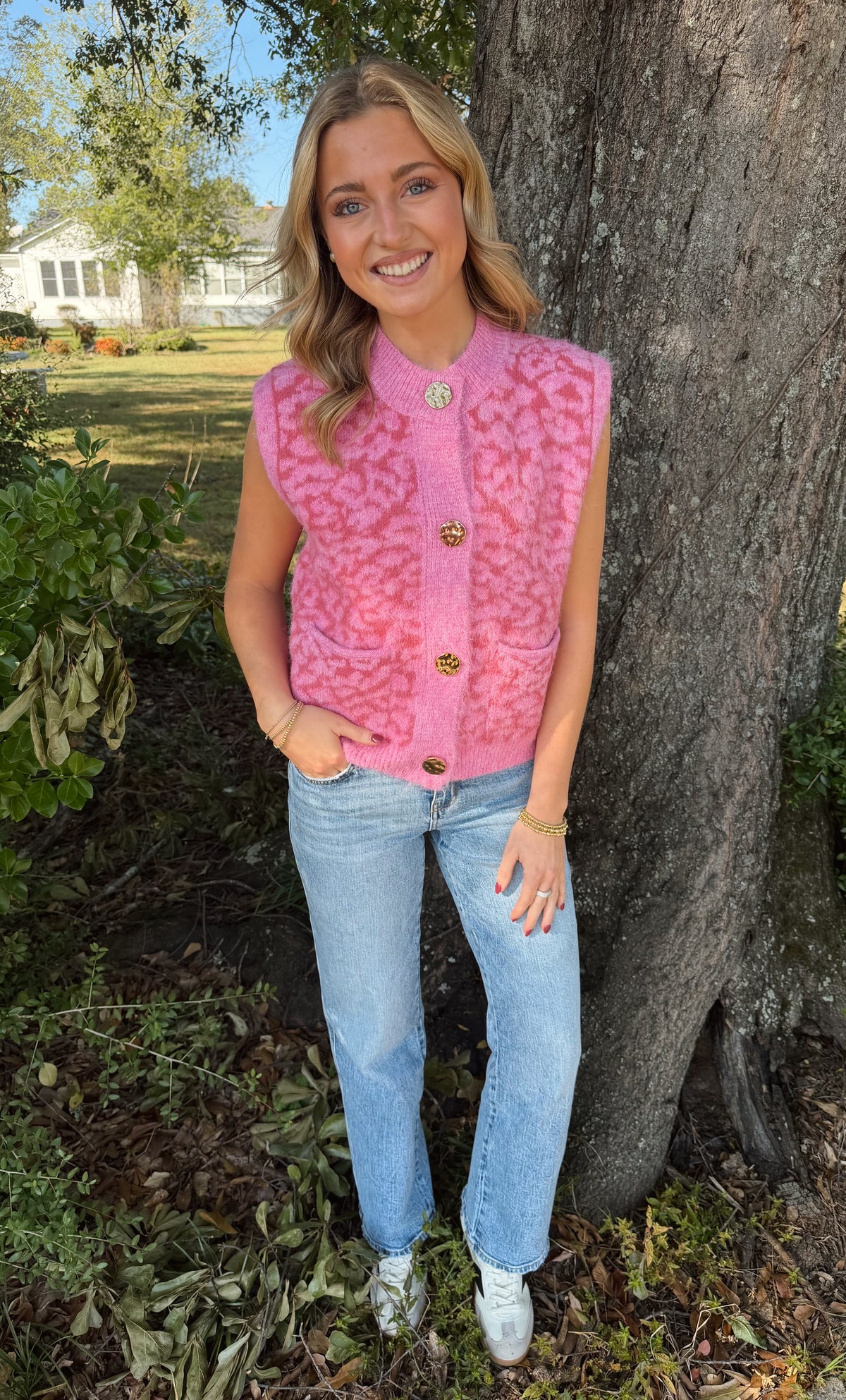 Leopard Knit Sweater Vest