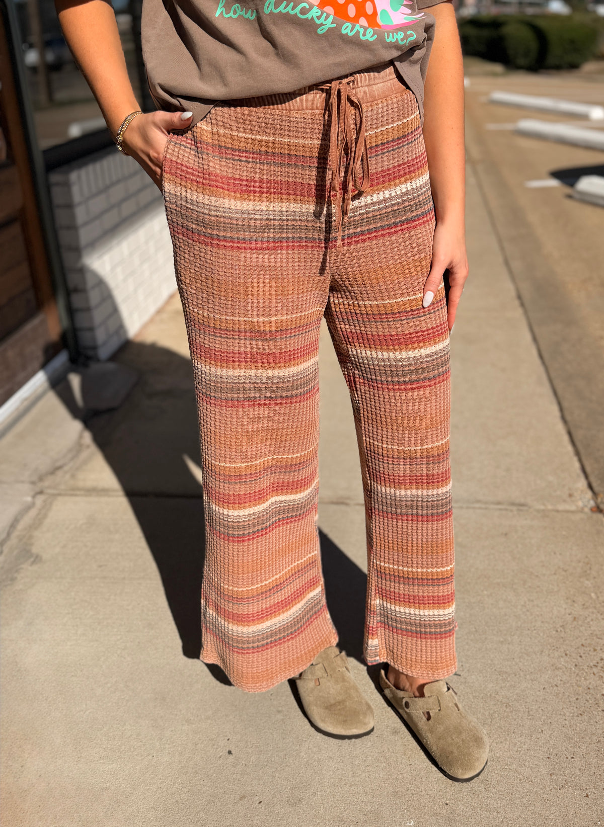 STRIPE THERMAL WASHED PANTS