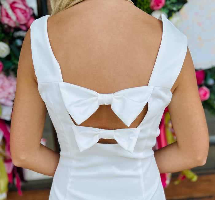 Sleeveless Square Neck Open Back Double Bow Mini Dress