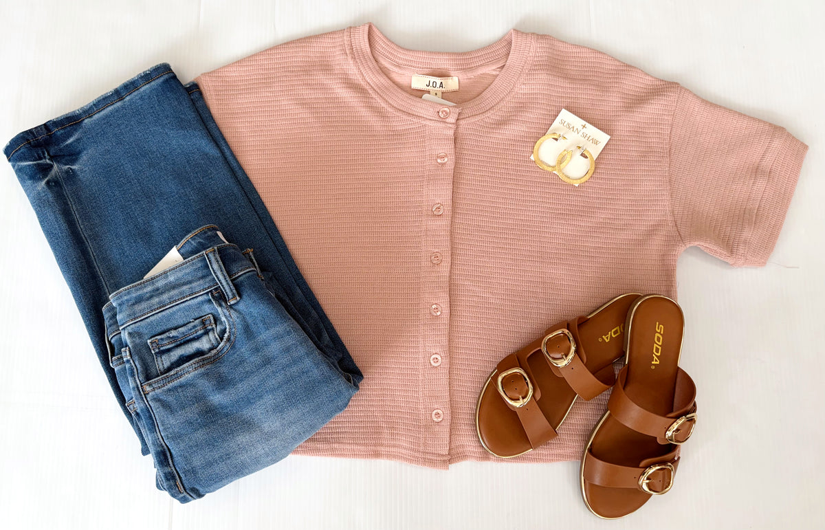 Button Ribbed Knit Top