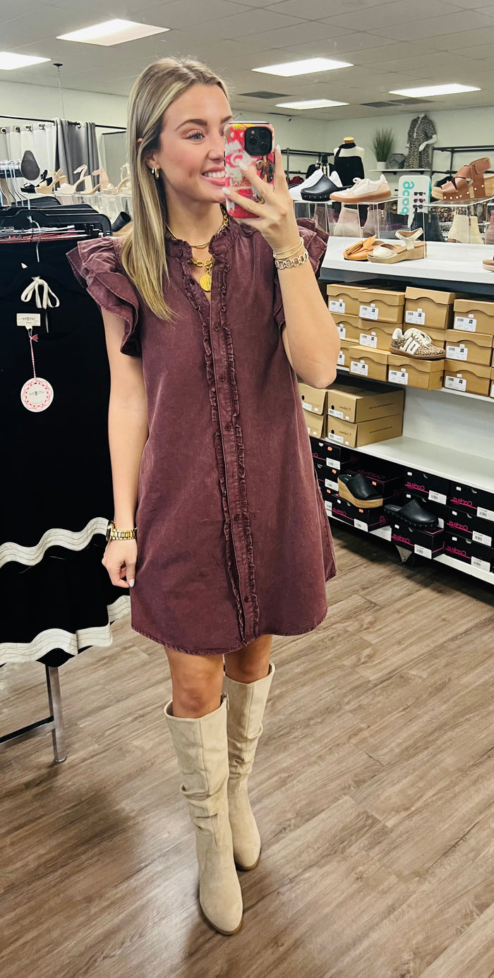 Snow Washed Button Down Mini Dress