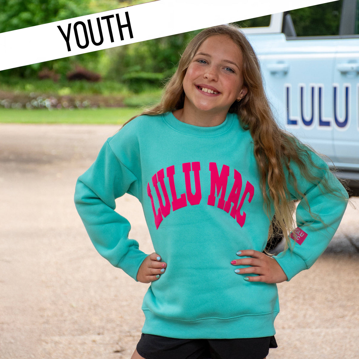LULU MAC SWEATSHIRT YOUTH MINT/HOT PINK PUFF