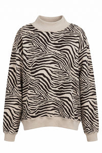 Zebra-Patterned Mock-Neck Sweatshirt