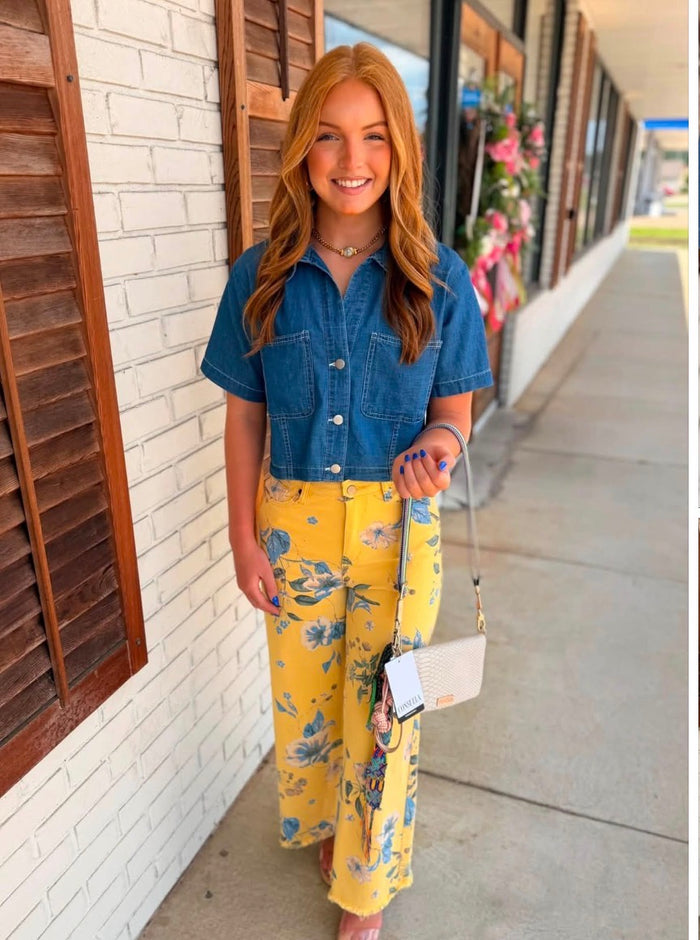 FLORAL PRINTED SOFT STRETCH TWILL PANTS