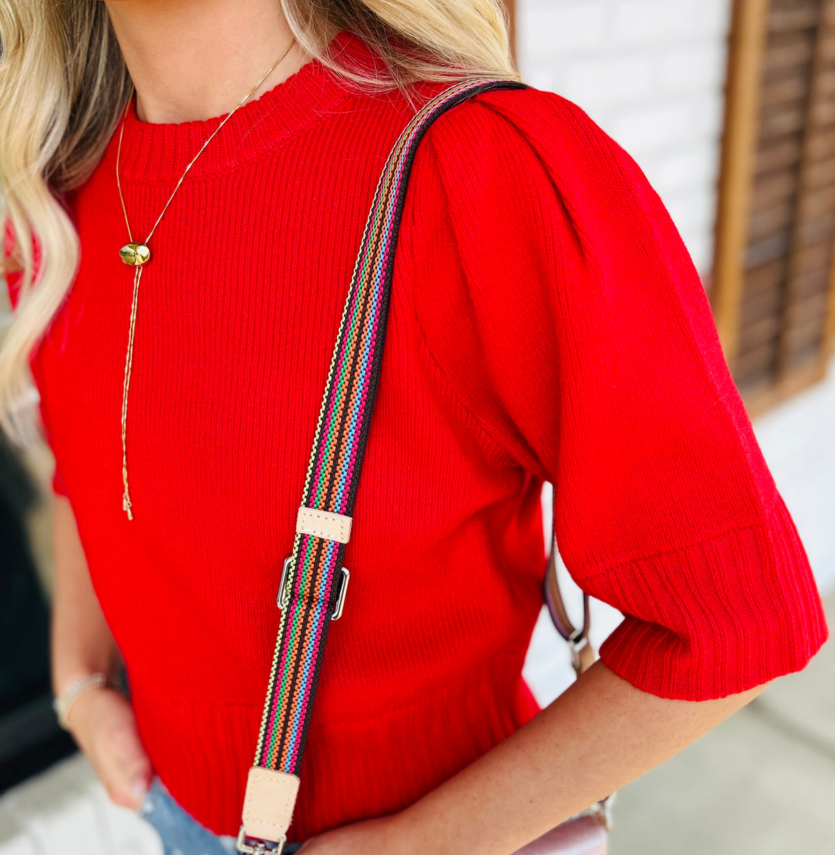 Puff Shoulder Short Sleeve Cropped Sweater