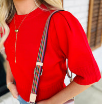 Puff Shoulder Short Sleeve Cropped Sweater