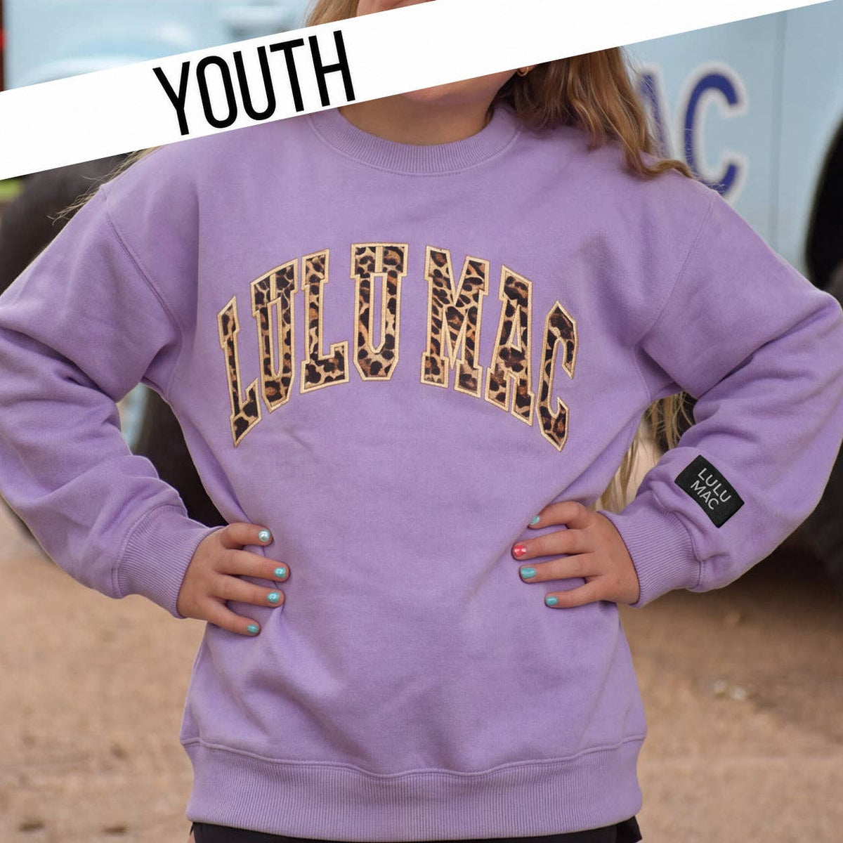 LULU MAC YOUTH SWEATSHIRT LEOPARD LAVENDER