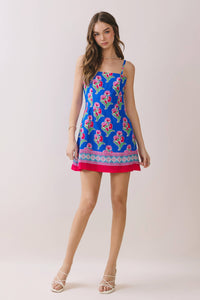 Floral Print Contrast Hem Detail Mini Dress