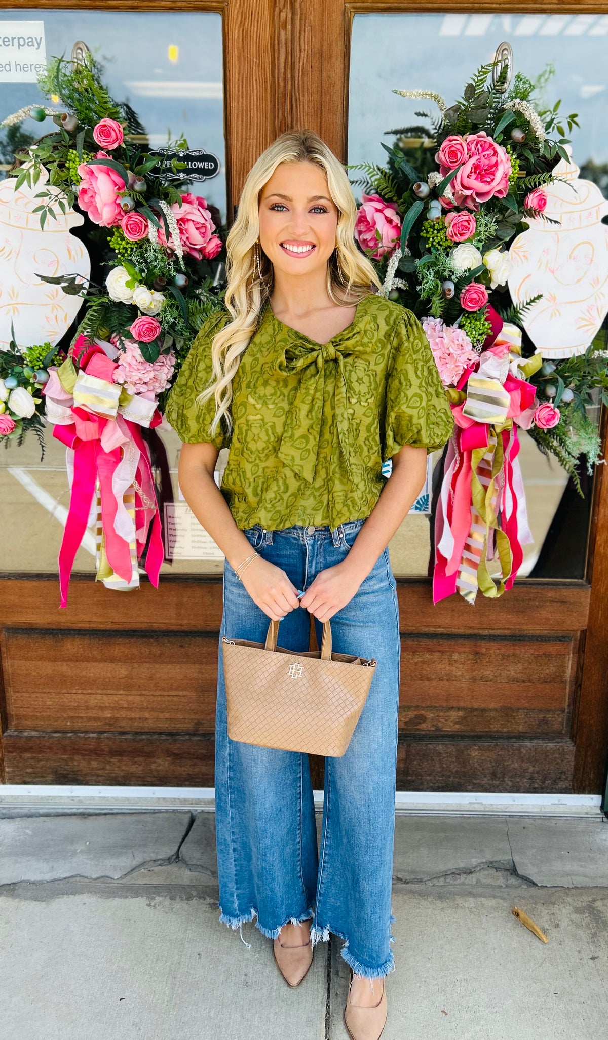 Large Front Bow Detail Burn Out Floral Top