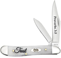 Case Knives - Religious Sayings Trust Embellished Smooth Natural Bone Peanut