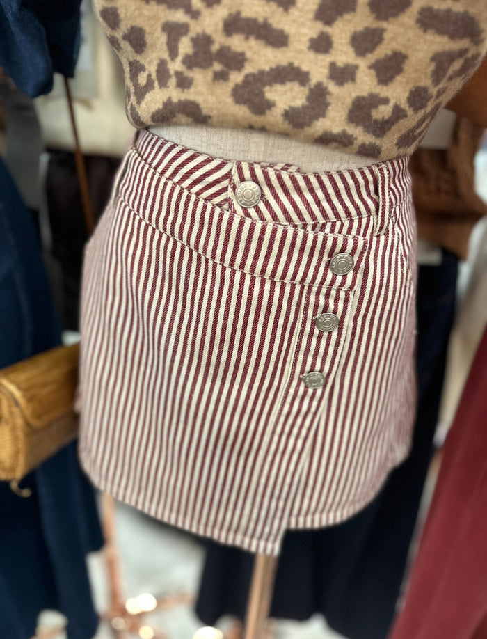 Soft Washed Striped Asymmetrical Wrap Mini Skirt