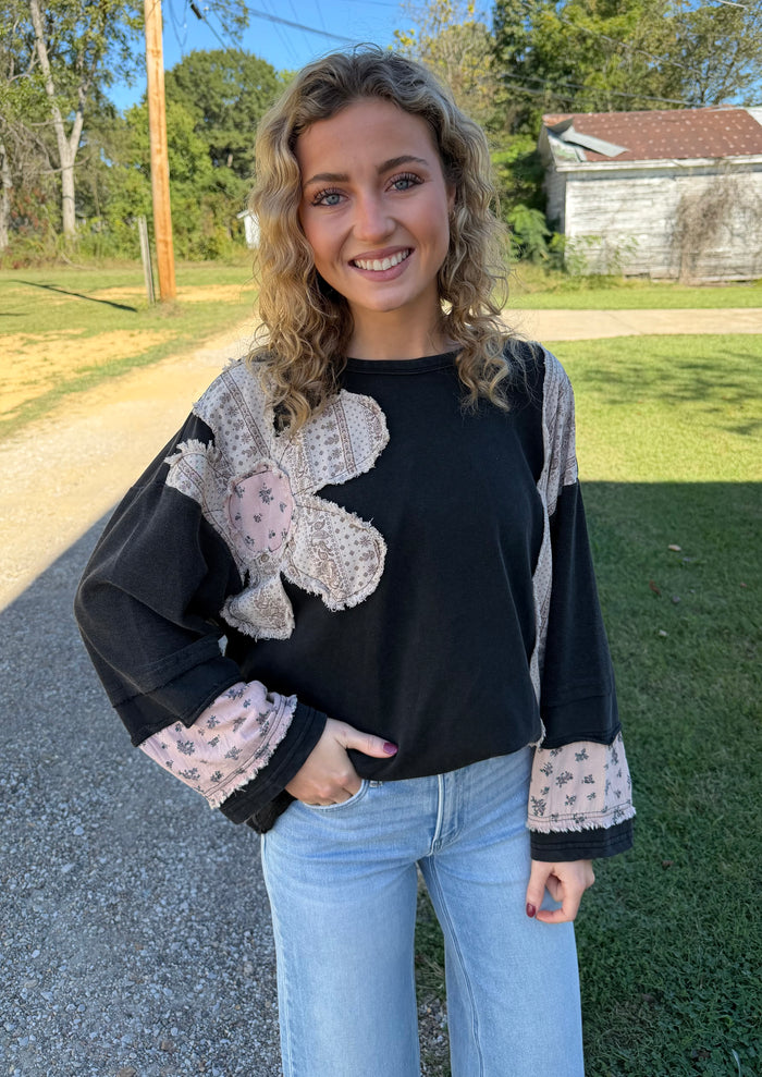 French Terry Patchwork Sleeve Pullover