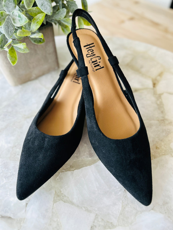 Corkys Kit N Caboodle Kitten Heel • Black Faux Suede