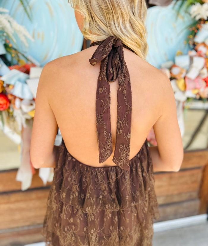 Lace Tiered Halter Maxi Dress