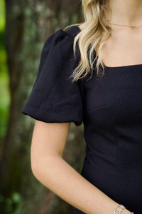 Puff Short Sleeve Square Neck Heavy Knit Dress