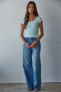 Seamless Eyelet Round Neck Short Sleeve Top