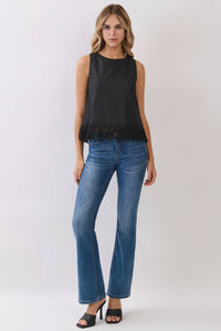 -Fringe Hem Sleeveless Top