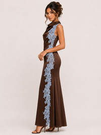 COWL NECK SIDE LACE SATIN DRESS -