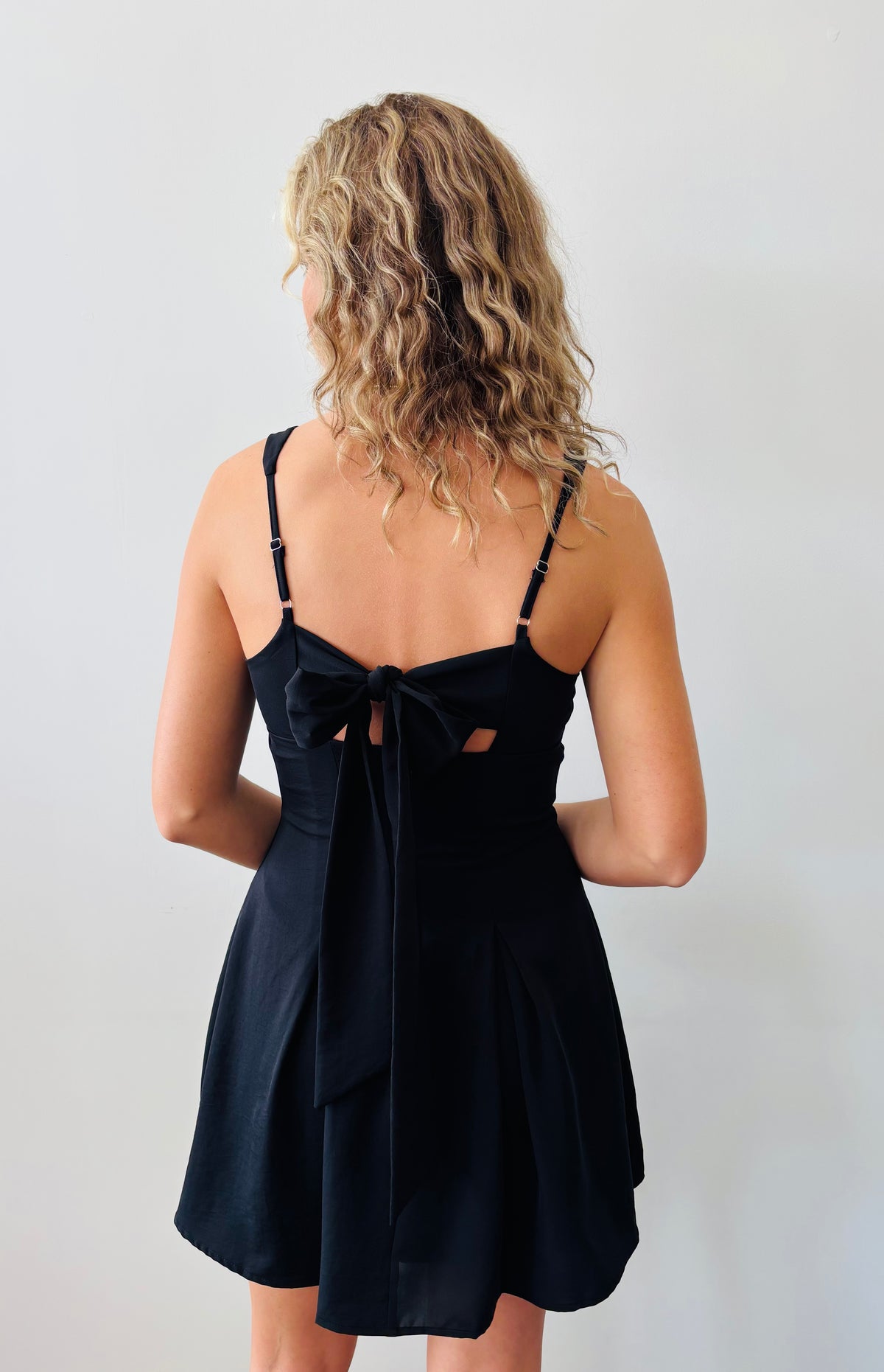 Adjustable Straps Mini Dress With A Tie Up Back