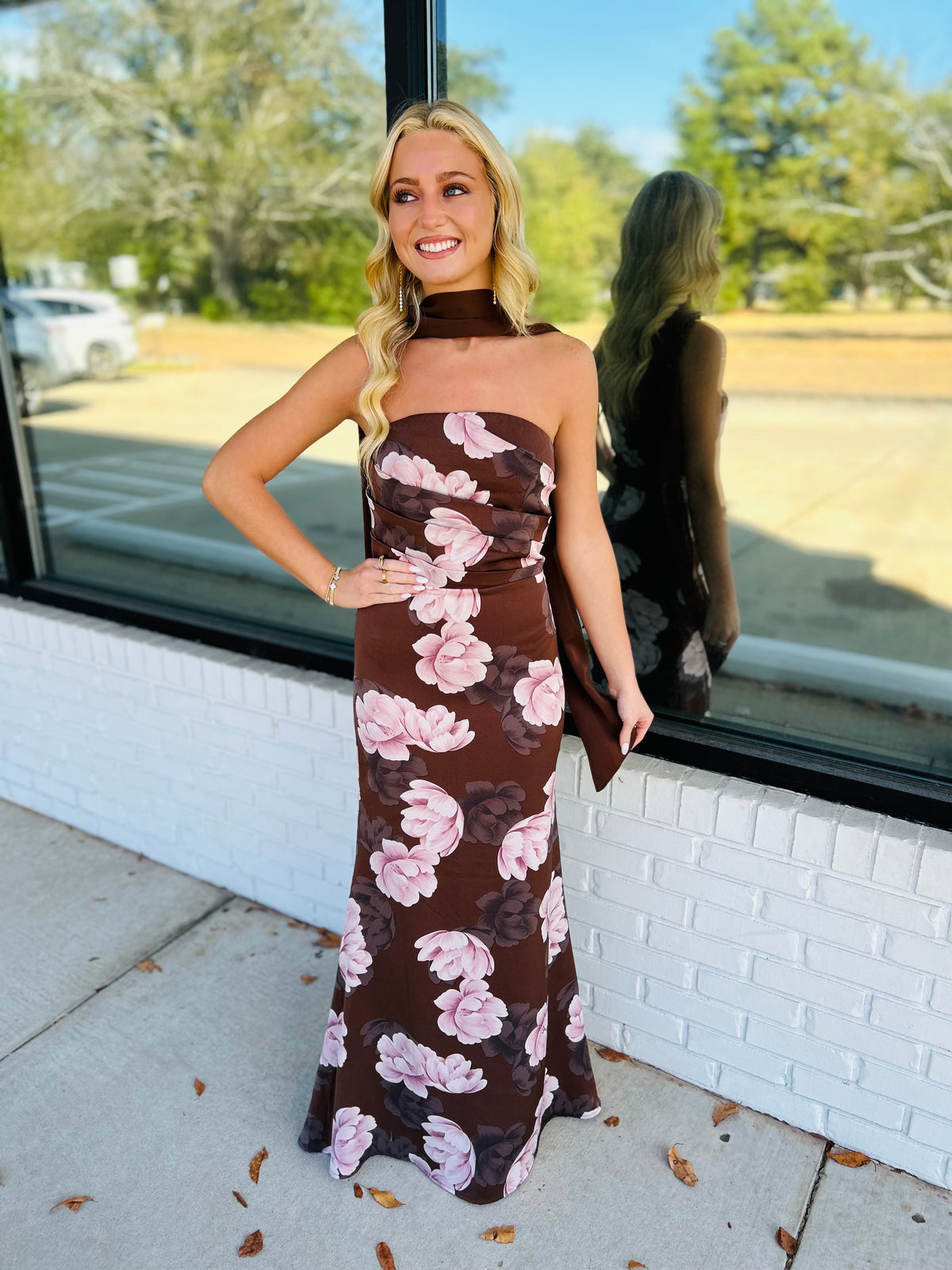 Floral Print Scarf Maxi Dress