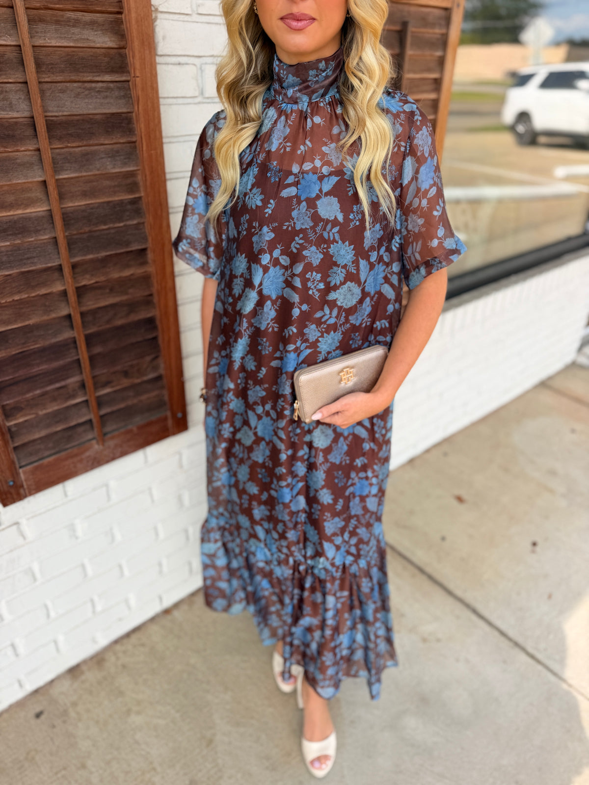 Floral print short sleeve maxi dress
