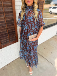 Floral print short sleeve maxi dress