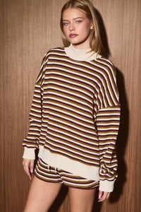 MOCK NECK STRIPE SWEATSHIRTS TOP