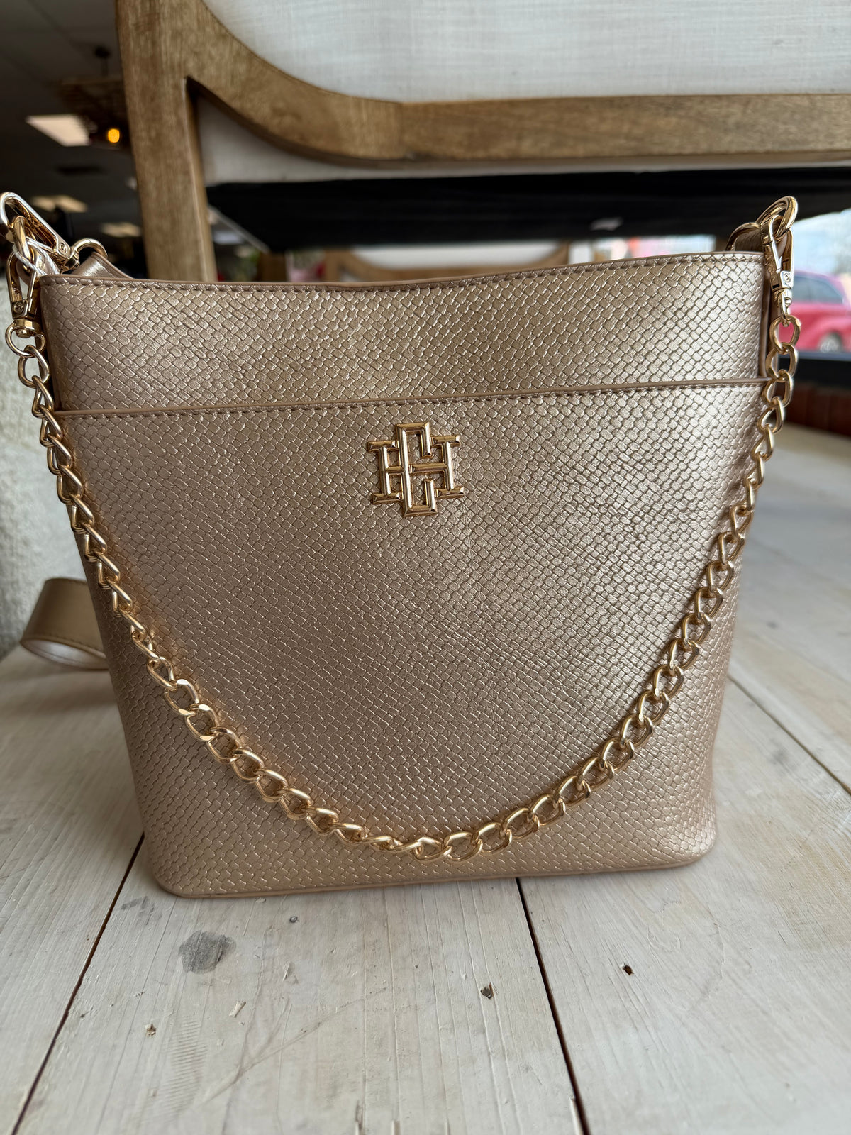 Caroline Hill Brielle Bucket Bag WOVEN GOLD