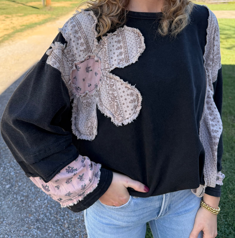 French Terry Patchwork Sleeve Pullover